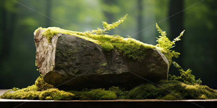 A stone podium with green moss - Starpik Stock