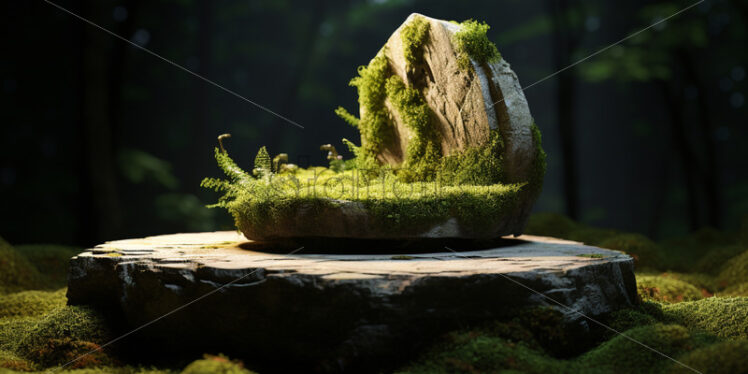 A stone podium with green moss - Starpik Stock