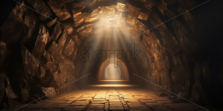 A stone tunnel with light at its end - Starpik Stock