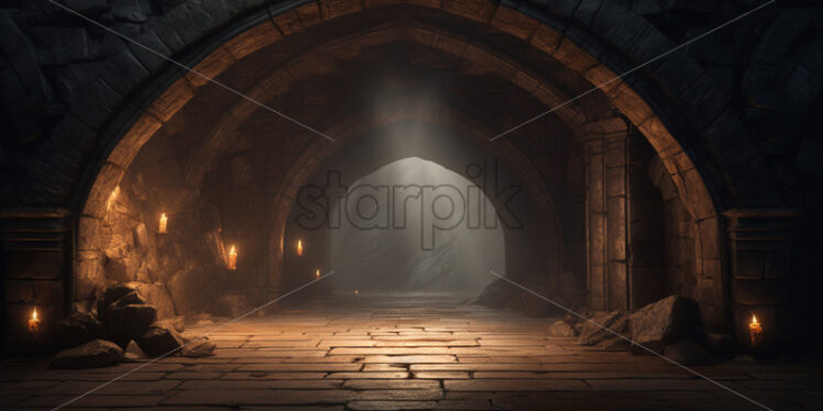 A stone tunnel with light at its end - Starpik Stock