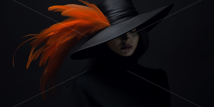 A stylish woman with a hat with orange feathers - Starpik Stock