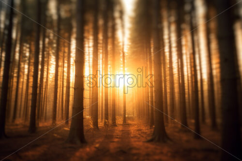 A sunrise in a coniferous forest - Starpik Stock