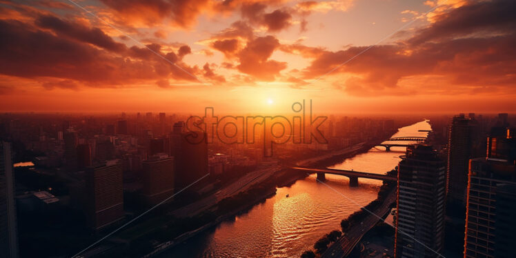 A sunset in a city - Starpik Stock