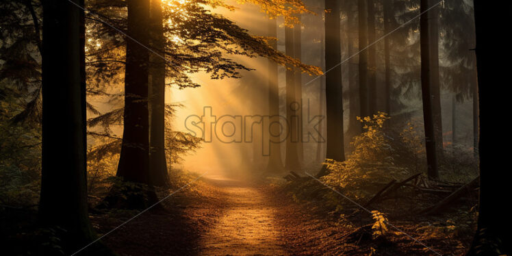 A sunset in a forest, autumn - Starpik Stock