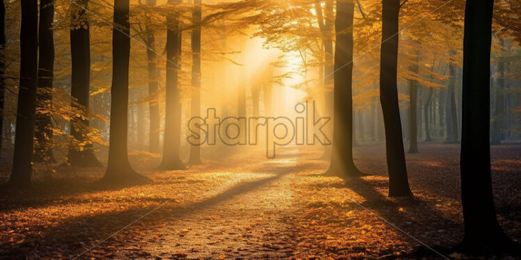 A sunset in a forest, autumn - Starpik Stock