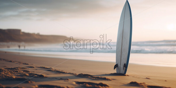 A surfboard embedded in the sand - Starpik Stock