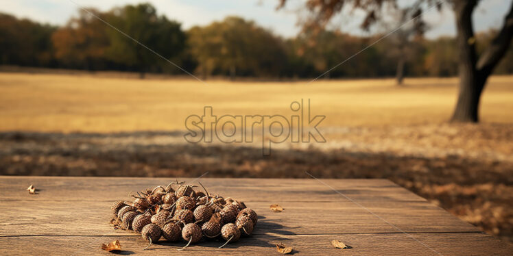 A table in the park, full of hazelnuts - Starpik Stock