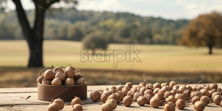 A table in the park, full of hazelnuts - Starpik Stock