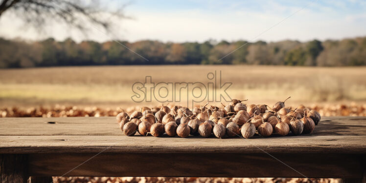 A table in the park, full of hazelnuts - Starpik Stock