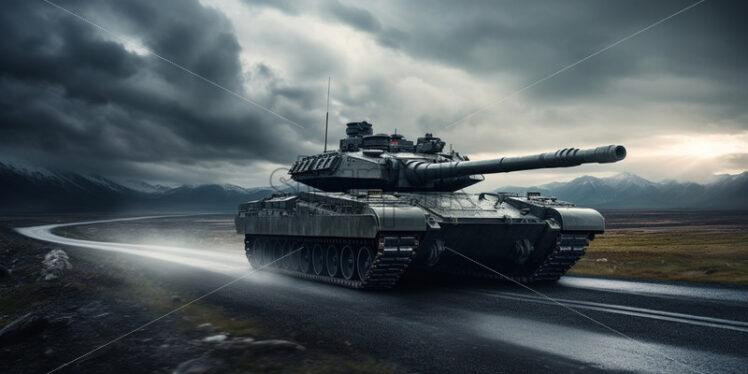 A tank on a road going at speed - Starpik Stock