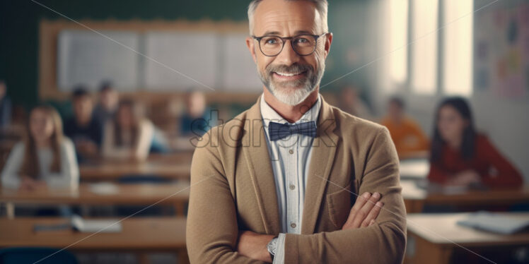 A teacher in the background of a class with students - Starpik Stock