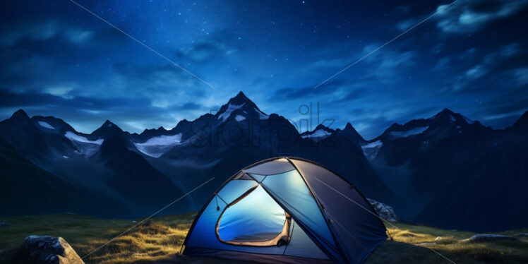 A tent on top of a mountain at night - Starpik Stock