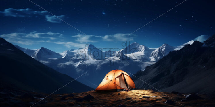 A tent on top of a mountain at night - Starpik Stock