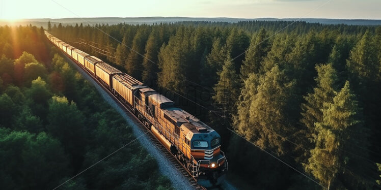 A train crossing a forest on the railway - Starpik Stock