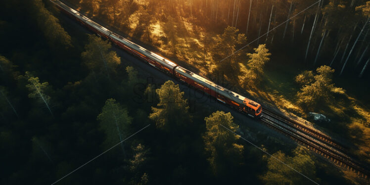 A train crossing a forest on the railway - Starpik Stock