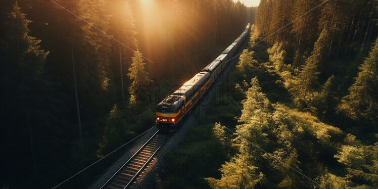 A train crossing a forest on the railway - Starpik Stock