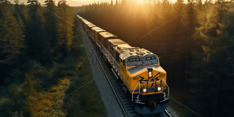 A train crossing a forest on the railway - Starpik Stock