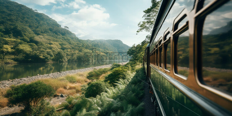 A train passing on a railway in the middle of nature - Starpik Stock