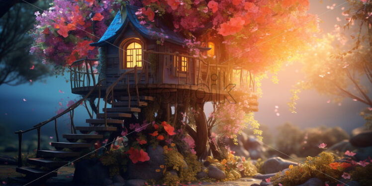 A tree house with many flowers - Starpik Stock