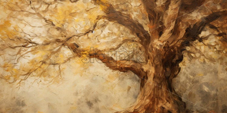 A tree on the background of a forest in impressionist style - Starpik Stock