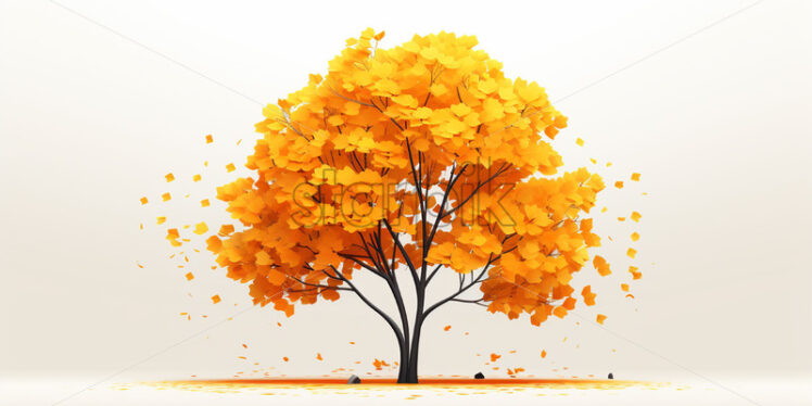 A tree with yellow cartoon style leaves on a white background - Starpik Stock