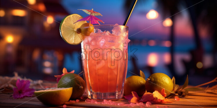 A tropic cocktail at the bar night clubs lights - Starpik Stock