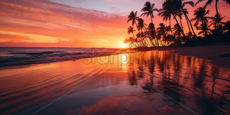 A tropical beach at sunset - Starpik Stock