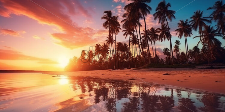 A tropical beach at sunset - Starpik Stock