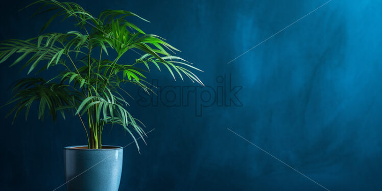 A tropical plant in a pot and a blue wall in the background - Starpik Stock