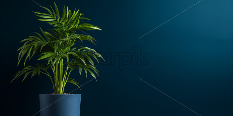 A tropical plant in a pot and a blue wall in the background - Starpik Stock