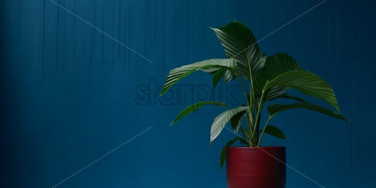 A tropical plant in a pot and a blue wall in the background - Starpik Stock