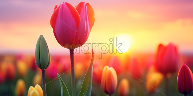 A tulip in a field of tulips - Starpik Stock