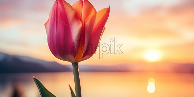 A tulip in a field of tulips - Starpik Stock