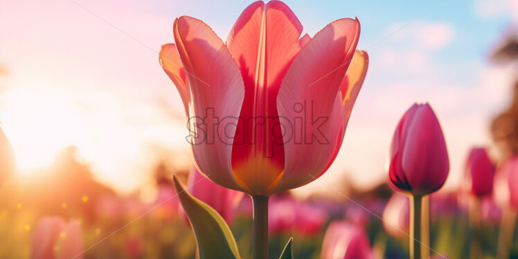 A tulip in a field of tulips - Starpik Stock