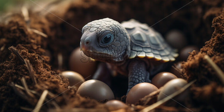 A turtle hatching from an egg - Starpik Stock