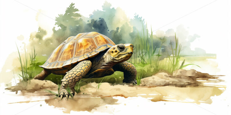 A turtle on land, watercolor in clipart style - Starpik Stock