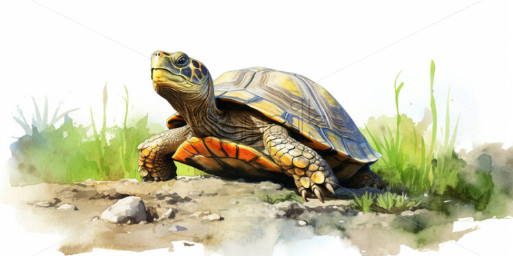 A turtle on land, watercolor in clipart style - Starpik Stock