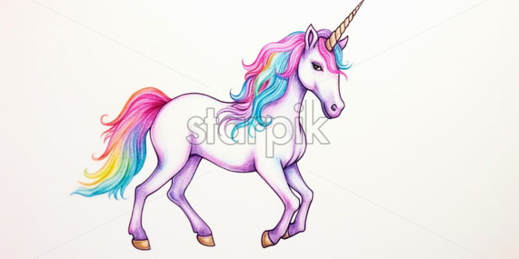 A unicorn drawn by a child on a white background - Starpik Stock