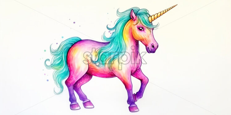 A unicorn drawn by a child on a white background - Starpik Stock