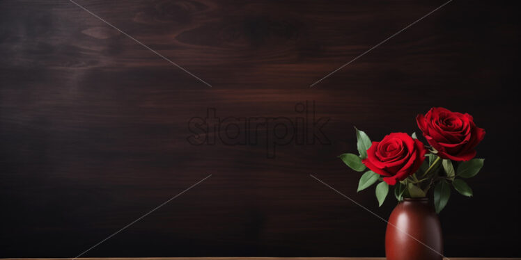 A vase of red flowers on a wooden table - Starpik Stock