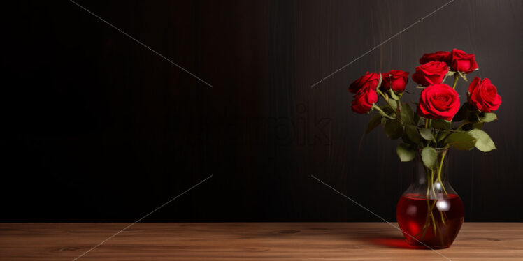 A vase of red flowers on a wooden table - Starpik Stock