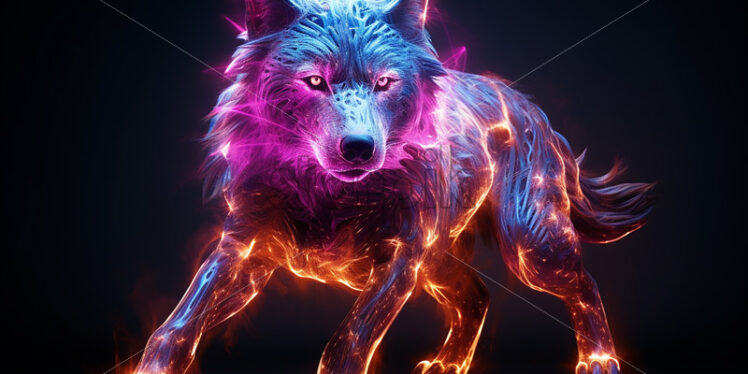 A very realistic wolf art neon lights 3d sculpture - Starpik Stock