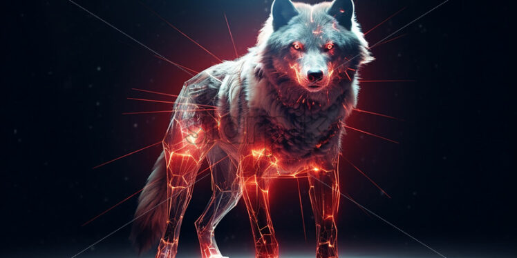 A very realistic wolf art neon lights 3d sculpture - Starpik Stock