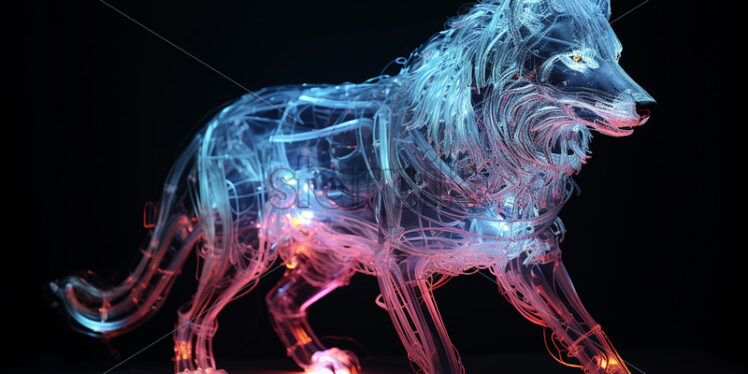 A very realistic wolf art neon lights 3d sculpture - Starpik Stock