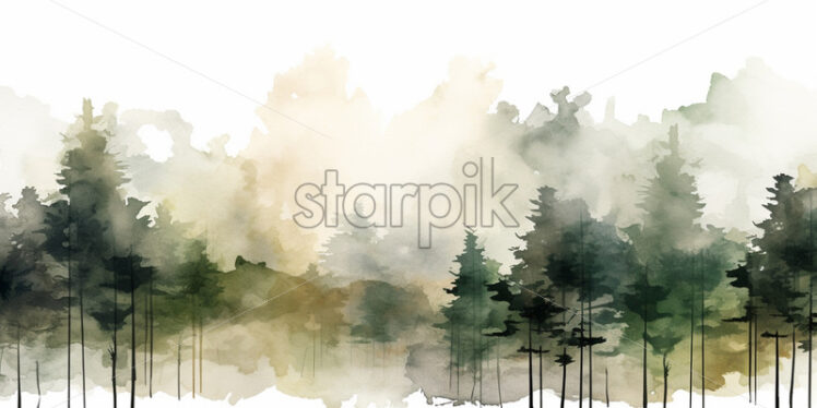 A watercolor illustration in clipart style with a forest - Starpik Stock