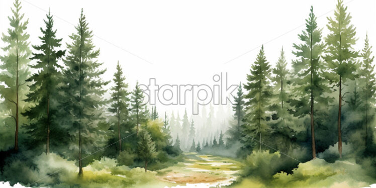 A watercolor illustration in clipart style with a forest - Starpik Stock