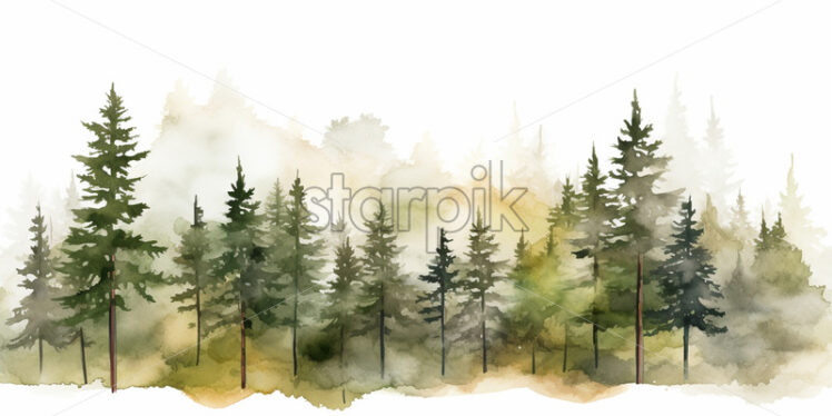 A watercolor illustration in clipart style with a forest - Starpik Stock