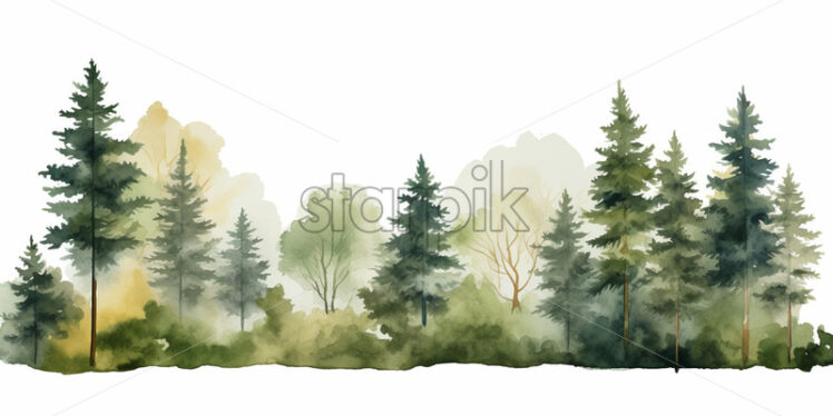 A watercolor illustration in clipart style with a forest - Starpik Stock