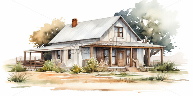 A watercolor illustration in clipart style with a house - Starpik Stock