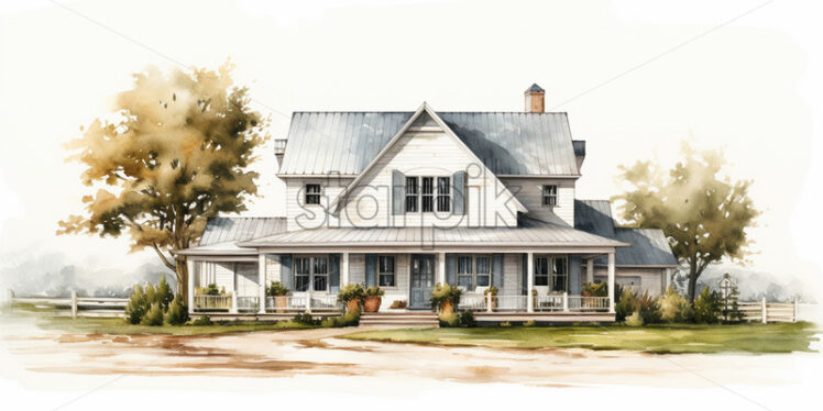 A watercolor illustration in clipart style with a house - Starpik Stock